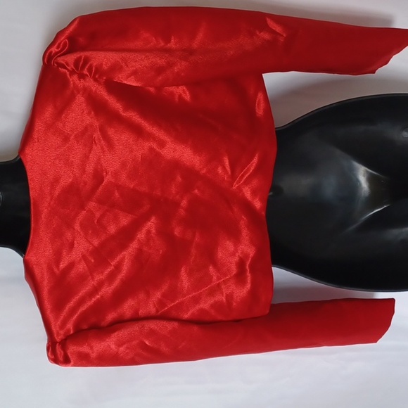 Vintage Crop Jacket, Red Satin, lined, 34" bust, 14" long, sz small - Picture 5 of 6